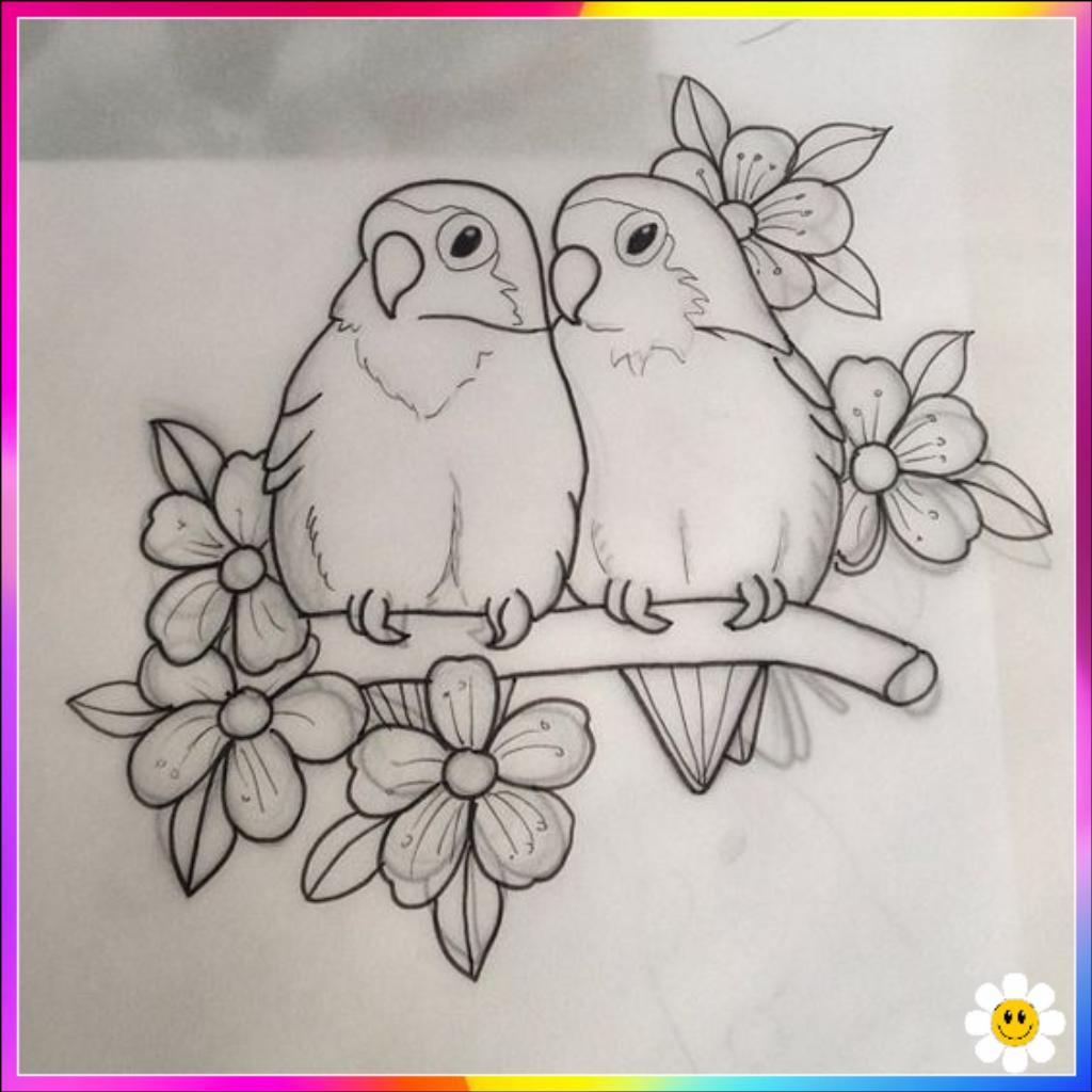 flower drawing with parrot
