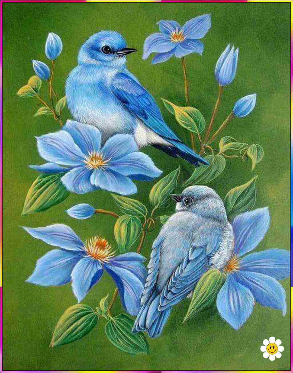colorful flower drawing with birds