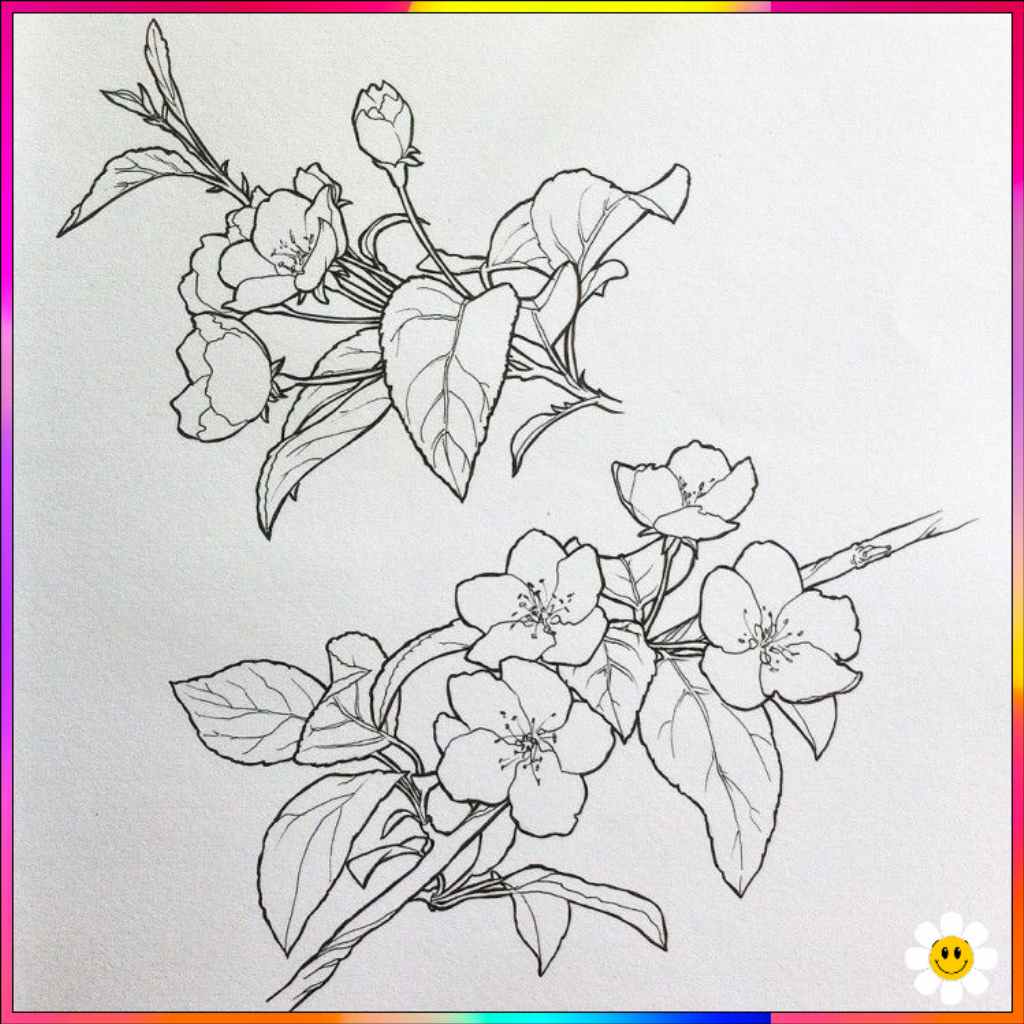 small flowers drawing with leaves