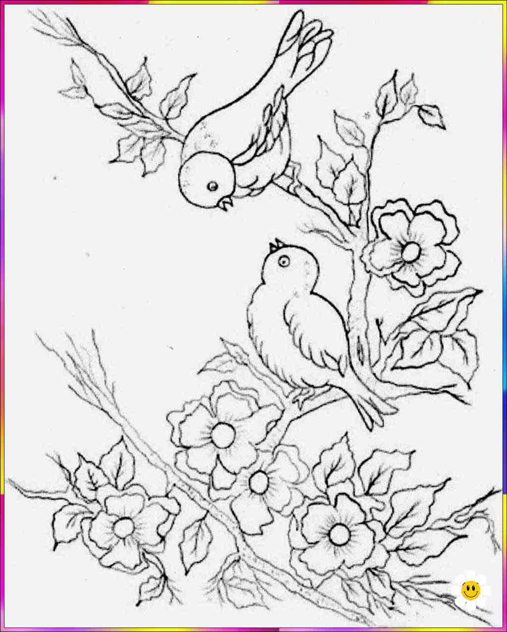 flower drawings simple with birds