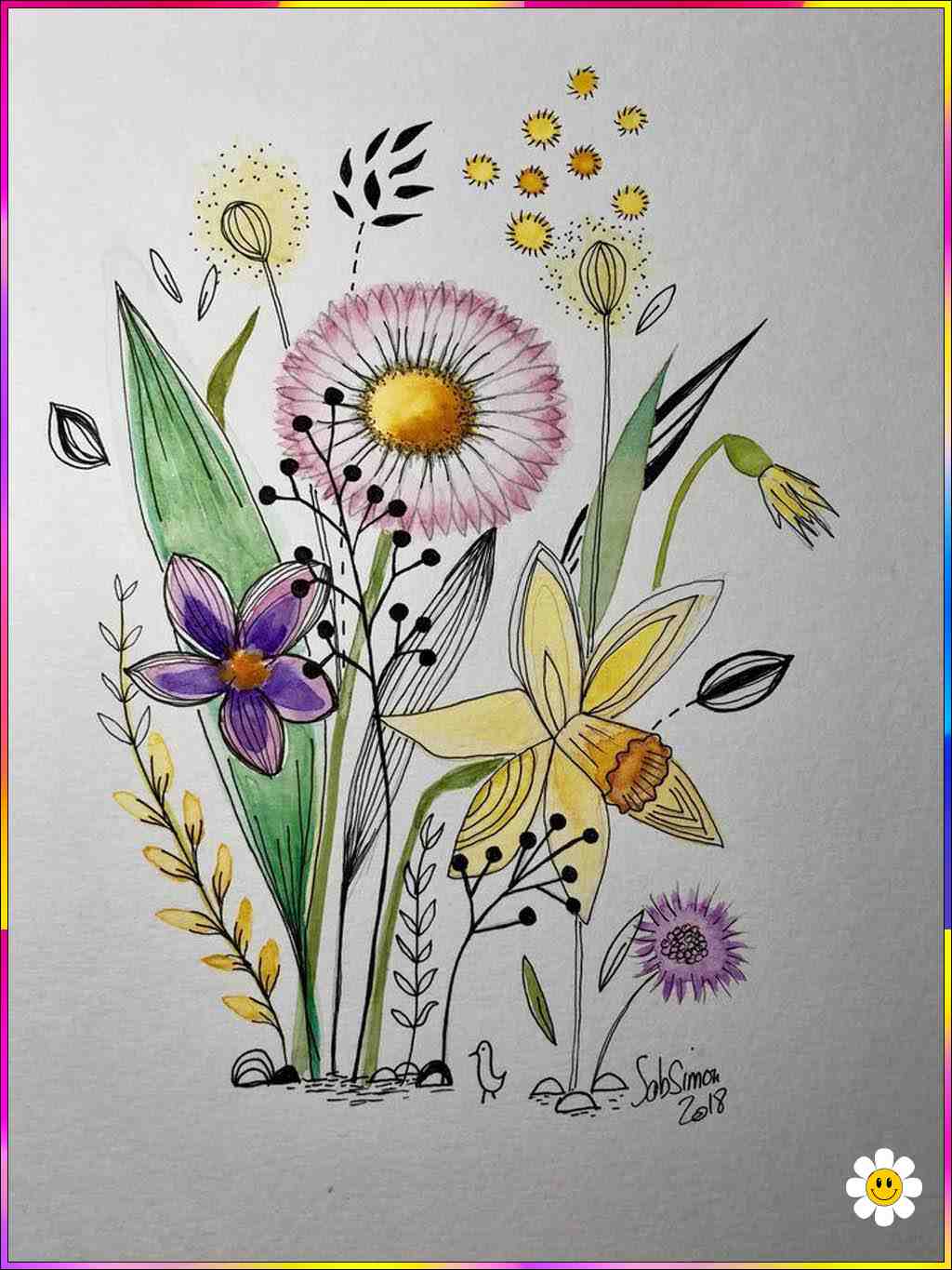 draw and colour flower
