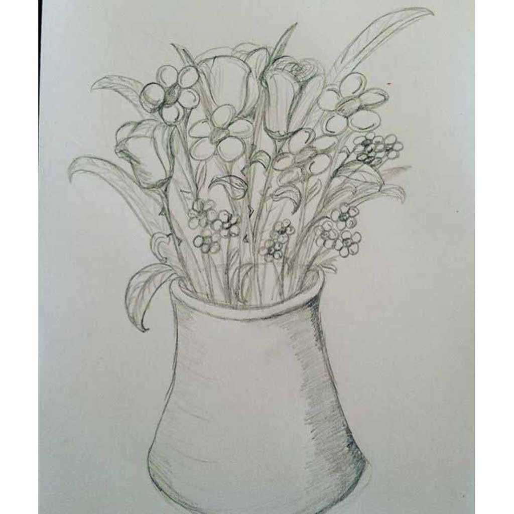beautiful flower pot drawing