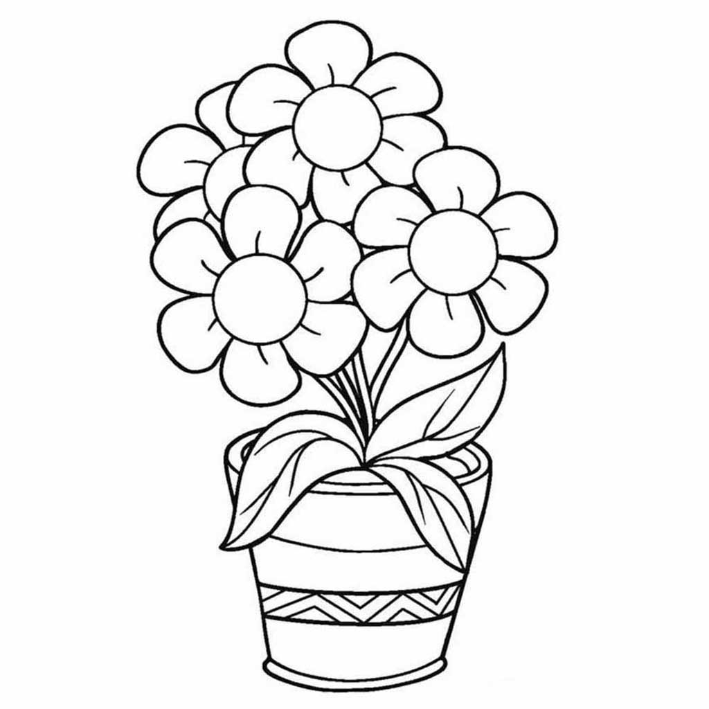 flower pot colour drawing