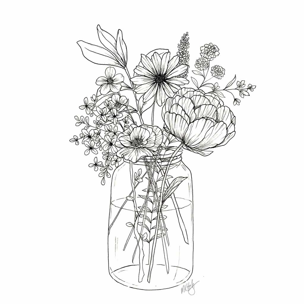 beautiful black and white flower drawings
