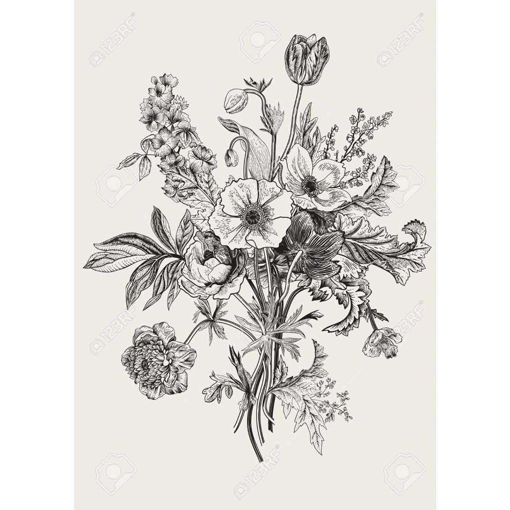 simple flower drawing black and white
